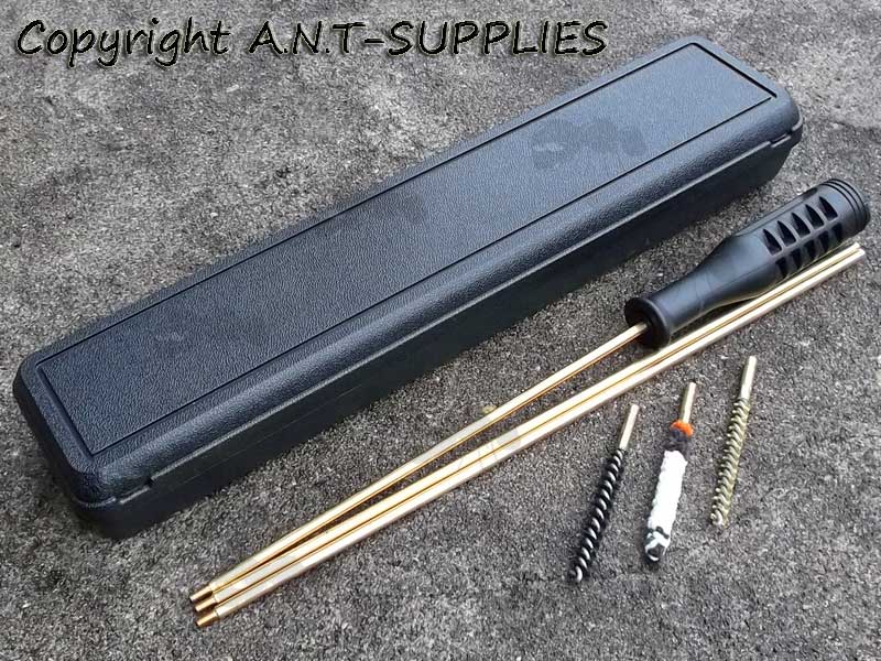 Three Piece Brass Rifle Barrel Cleaning Rod with Black Plastic Handle In Black Plastic Storage Case