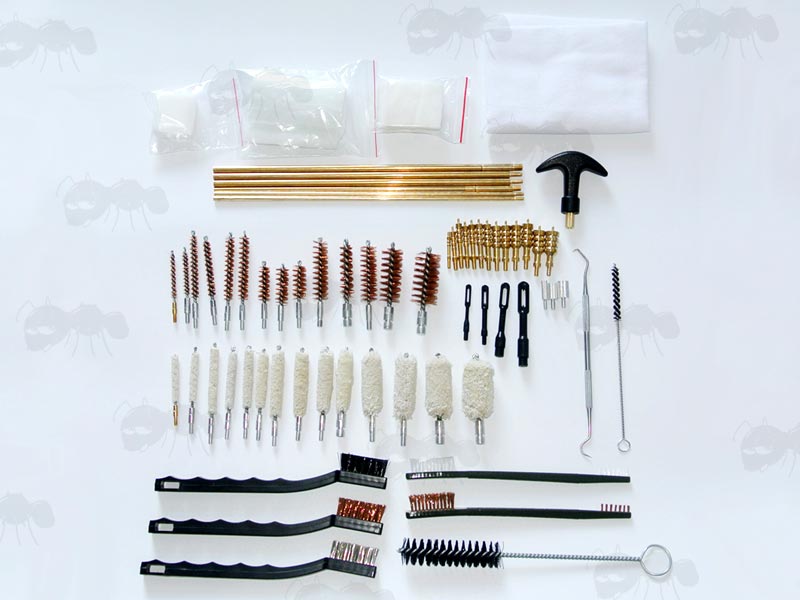 AnTac Universal Gun Cleaning Field Kit - Scrubing Brushes, Pick and Patches, Barrel Rods and Handle, Mops, Brushes, Pulls and Jags Cleaning Field Kit