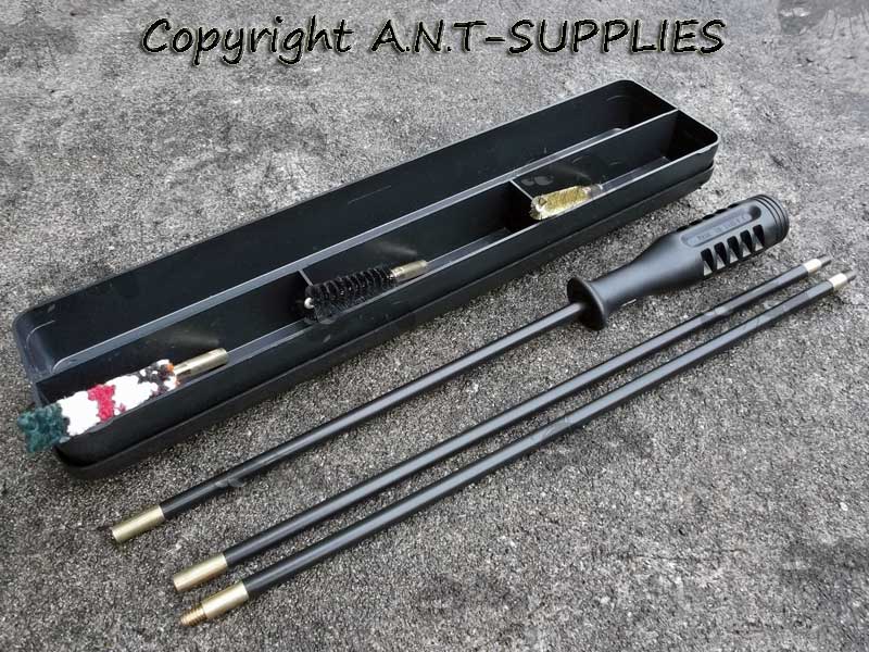 Three Piece Black PVC Coated Metal Rifle Barrel Cleaning Rod with Black Plastic Handle In Black Storage Case