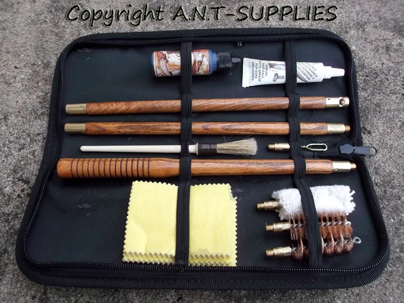 Three Piece Wooden Shotgun Rod With Swabs and Oil In A Soft Black Canvas Case