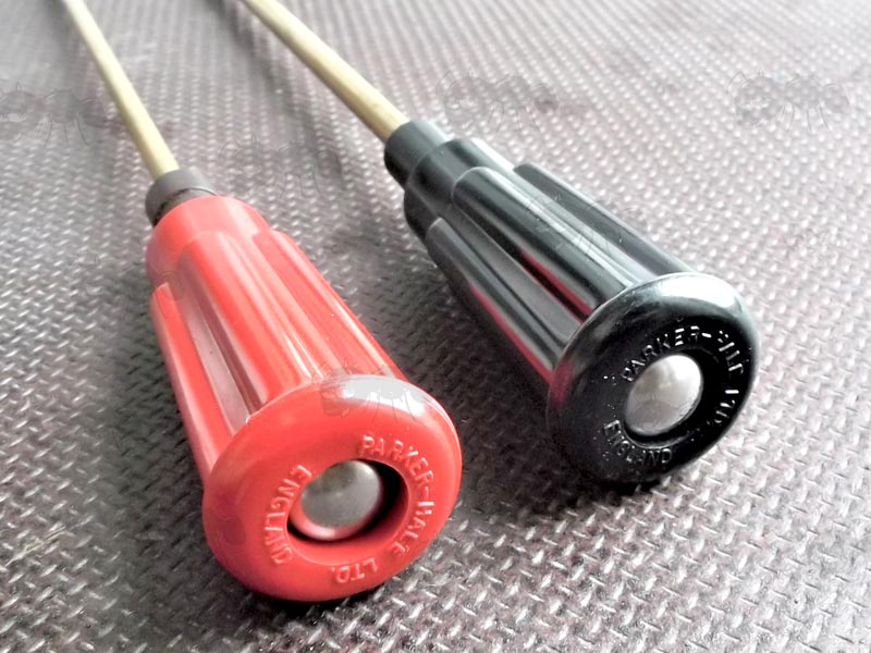 Close-Up View of the Red and Black Handle on The Parker Hale Three Piece Brass Rifle Barrel Cleaning Rods