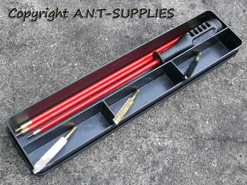 Three Piece Red PVC Coated Metal Rifle Barrel Cleaning Rod with Black Plastic Handle In Black Storage Case