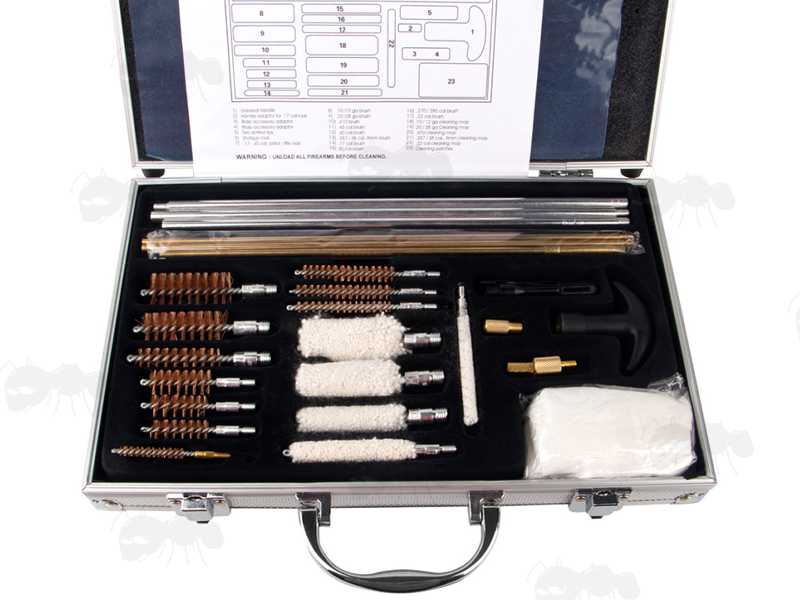 Opened View of The Metal Storage Case of The Multi-Gun Barrel Cleaning Kit