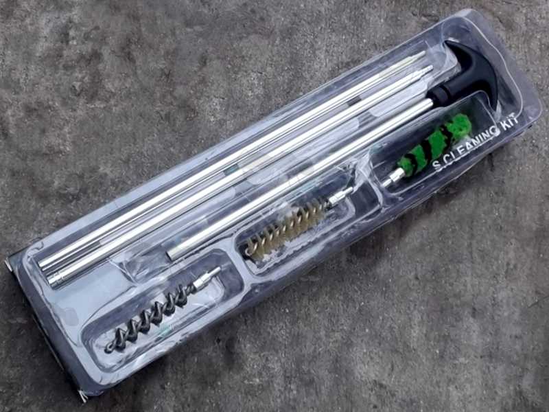 USA Threaded Spec Standard 410 Bore Shotgun Barrel Cleaning Swab Set, Nylon Brush, Stainless Steel Spiral Gunsmiths Brush and Green & Black Wool Mop Fitted to Rods