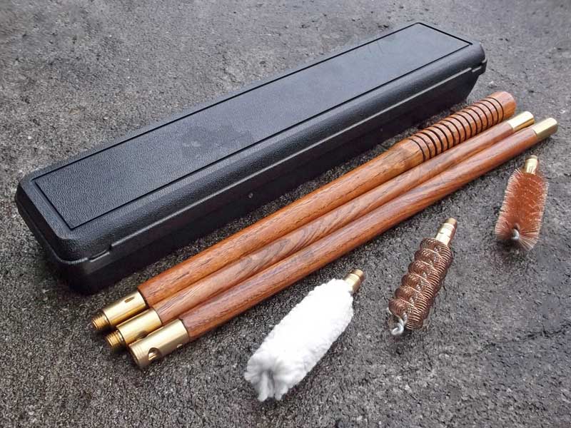 British Thread Walnut Rod 20 Gauge Shotgun Barrel Cleaning Kit With Black Storage Case