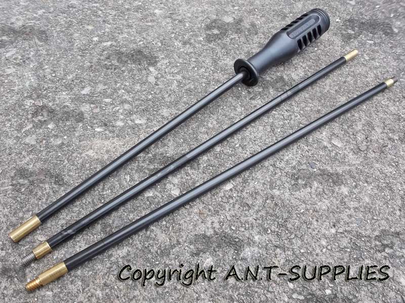 Three Piece Black PVC Coated Metal Rifle Barrel Cleaning Rod with Black Plastic Handle for Larger Calibres