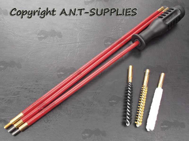 Three Piece Red PVC Coated Metal Rifle Barrel Cleaning Rod with Black Plastic Handle