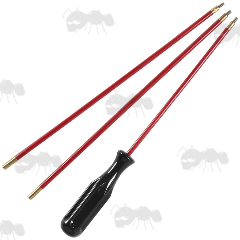 Three Piece Red PVC Coated Metal Rifle Barrel Cleaning Rod with Black Plastic Handle