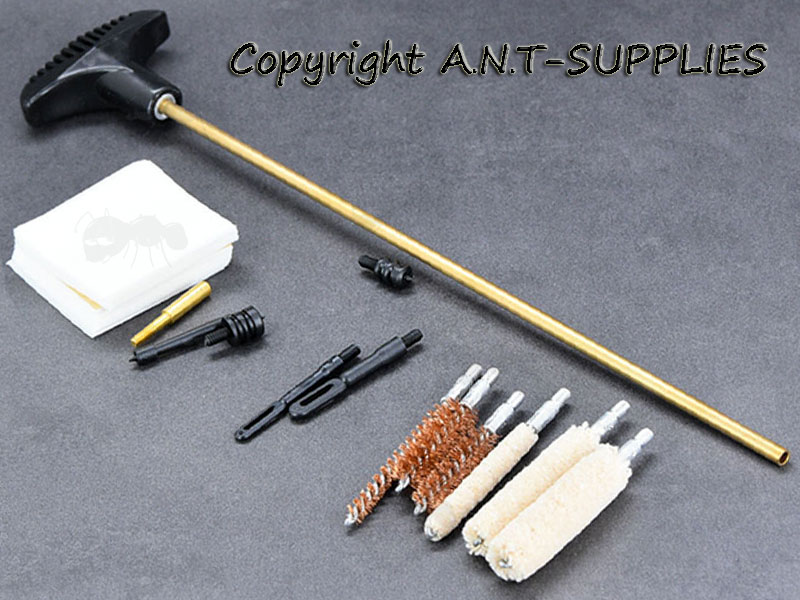 Rotating Black Plastic Handle One Piece Brass Pistol Barrel Cleaning Rod with Selection of Swabs and Fittings