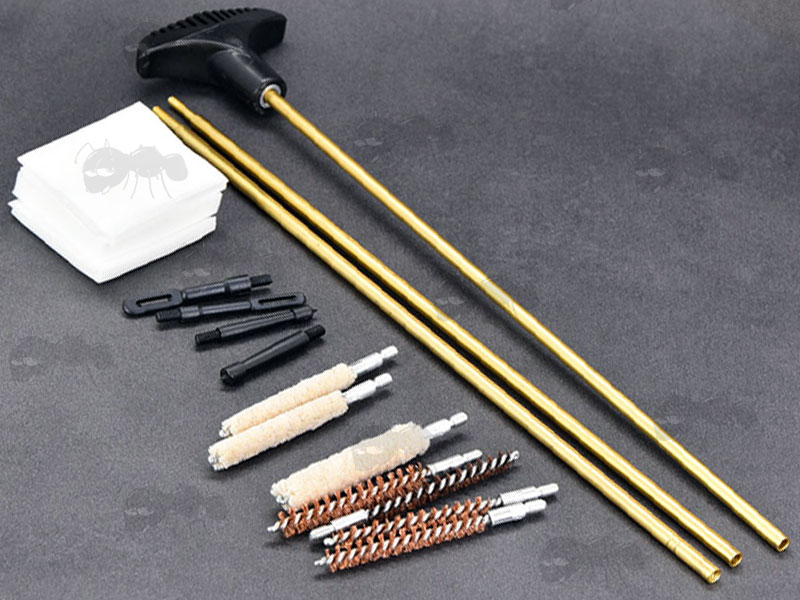 Three Piece Brass .22 - .60 Caliber Rifle Barrel Cleaning Rod with Black Plastic Handle and Swab Kit
