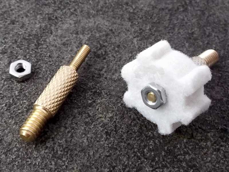 .223 AR Style Chamber Cleaning Cog Shaped Swab Fitted to a Brass Gun Rod Adapter