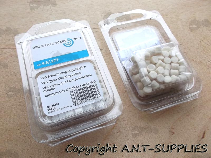 One Pack of VFG .177 / 4.5mm and .22 / 5.5mm Felt Cleaning Pellets in Clear Packaging