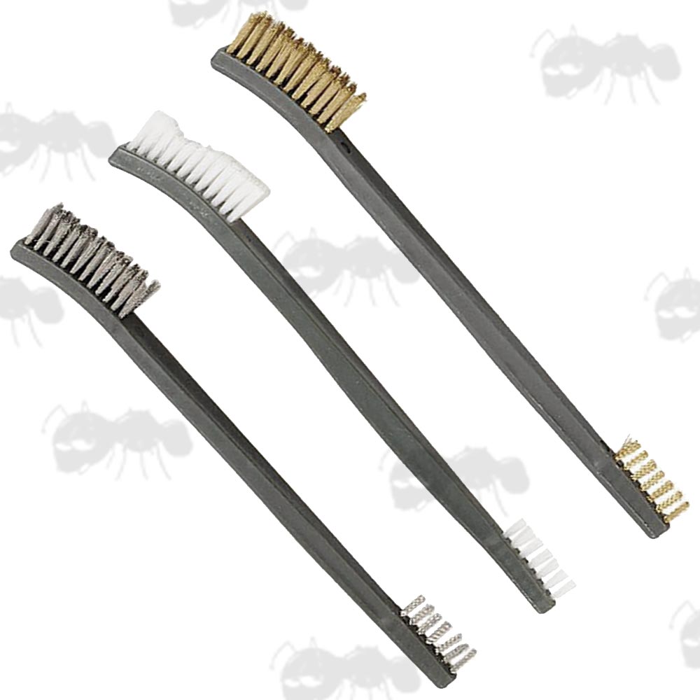 Set of Three Gun Cleaning Brushes with Nylon, Bronze and Stainless Steel Bristle Heads