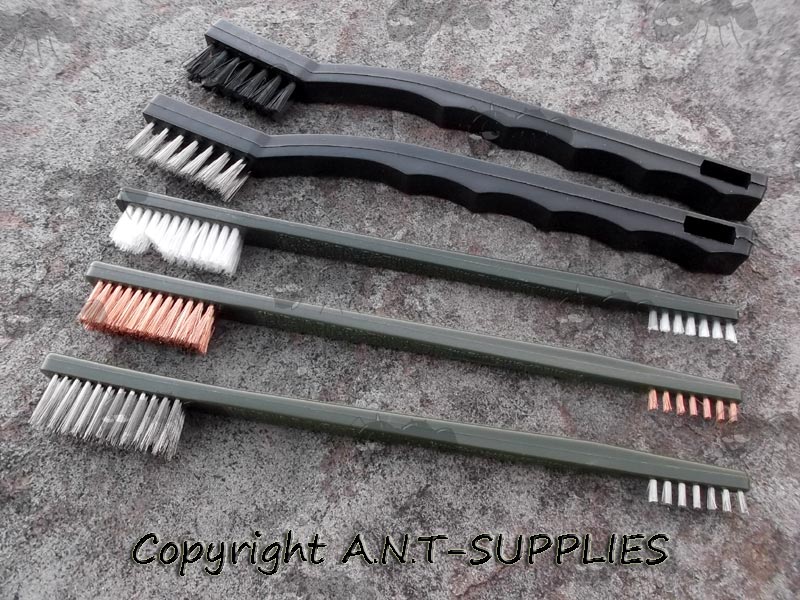 Set of Five Gun Cleaning Brushes with Nylon, Bronze and Stainless Steel Bristle Heads