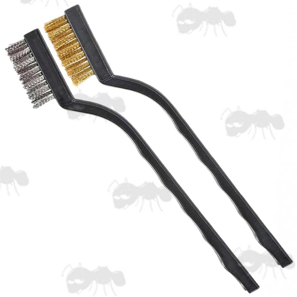 Two Gun Cleaning Brushes with Angled Bronze and Stainless Steel Bristle Heads