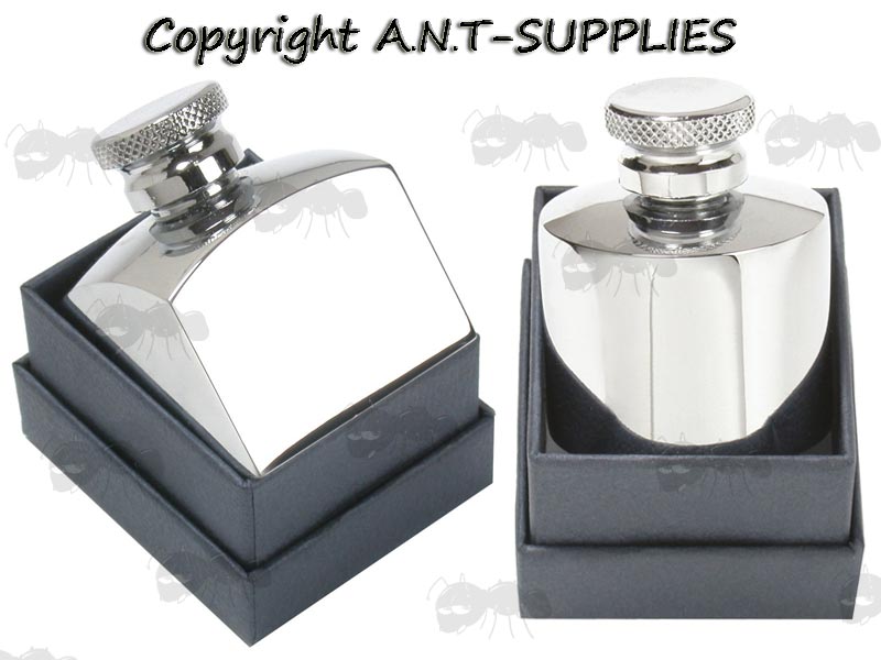 Parker Hale Round and Square Design Nickel Gun Oil Bottles in Black Card Gift Boxes