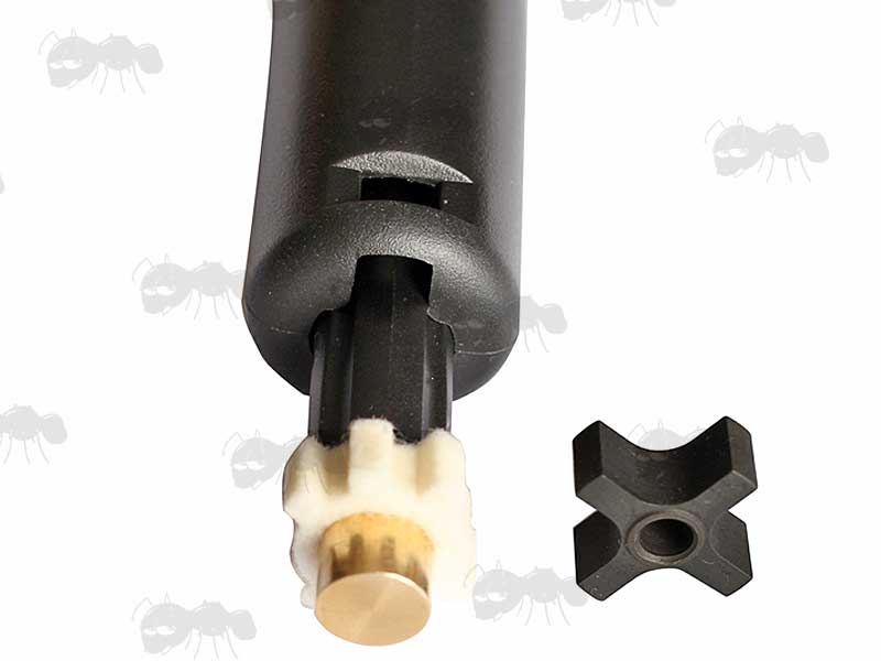 Cog End View of The Black Polymer Rifle Lug Recess Chamber Cog Cleaning Tool