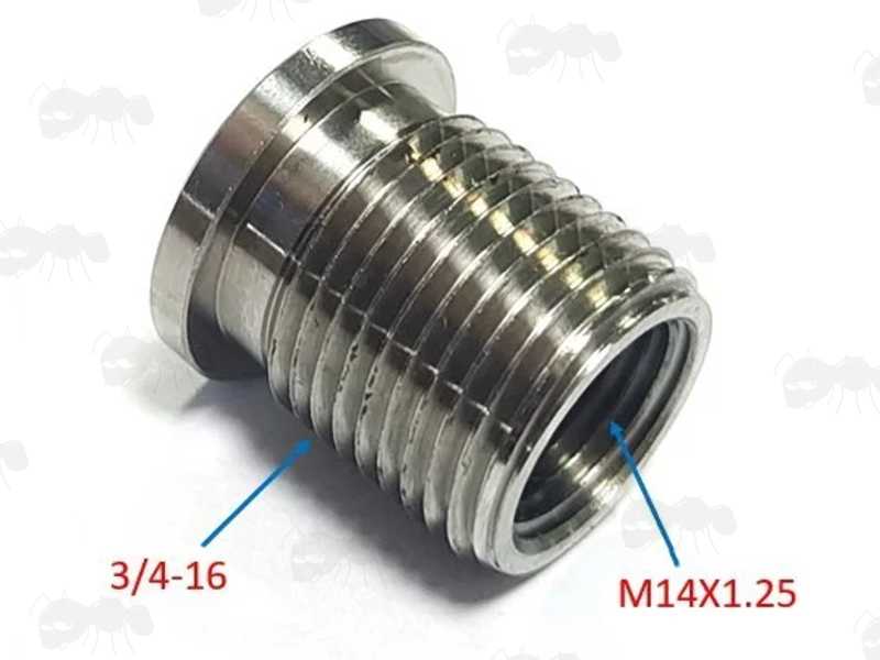 Stainless Steel 1/2x28 TPI To M14x1.25 Threaded Muzzle Adapter