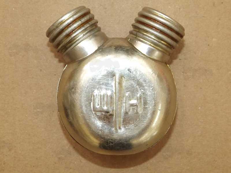 Front View of The Brass Double Chamber Soviet Army Surplus Mosin-Nagant Oil Can with Caps Fitted