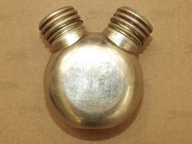 Rear View of The Brass Double Chamber Soviet Army Surplus Mosin-Nagant Oil Can with Caps Fitted