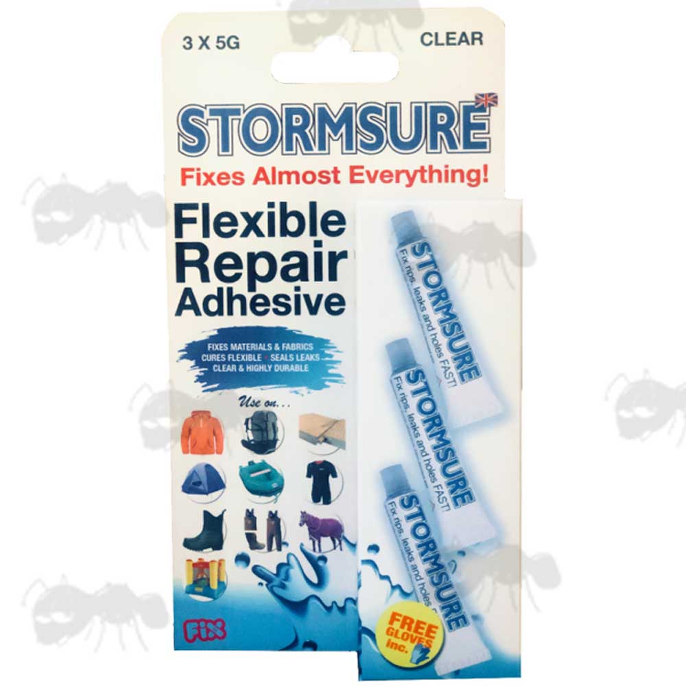 Stormsure Pack Of Three 5g Tubes Of Flexible Clear Repair Adhesive In Packaging