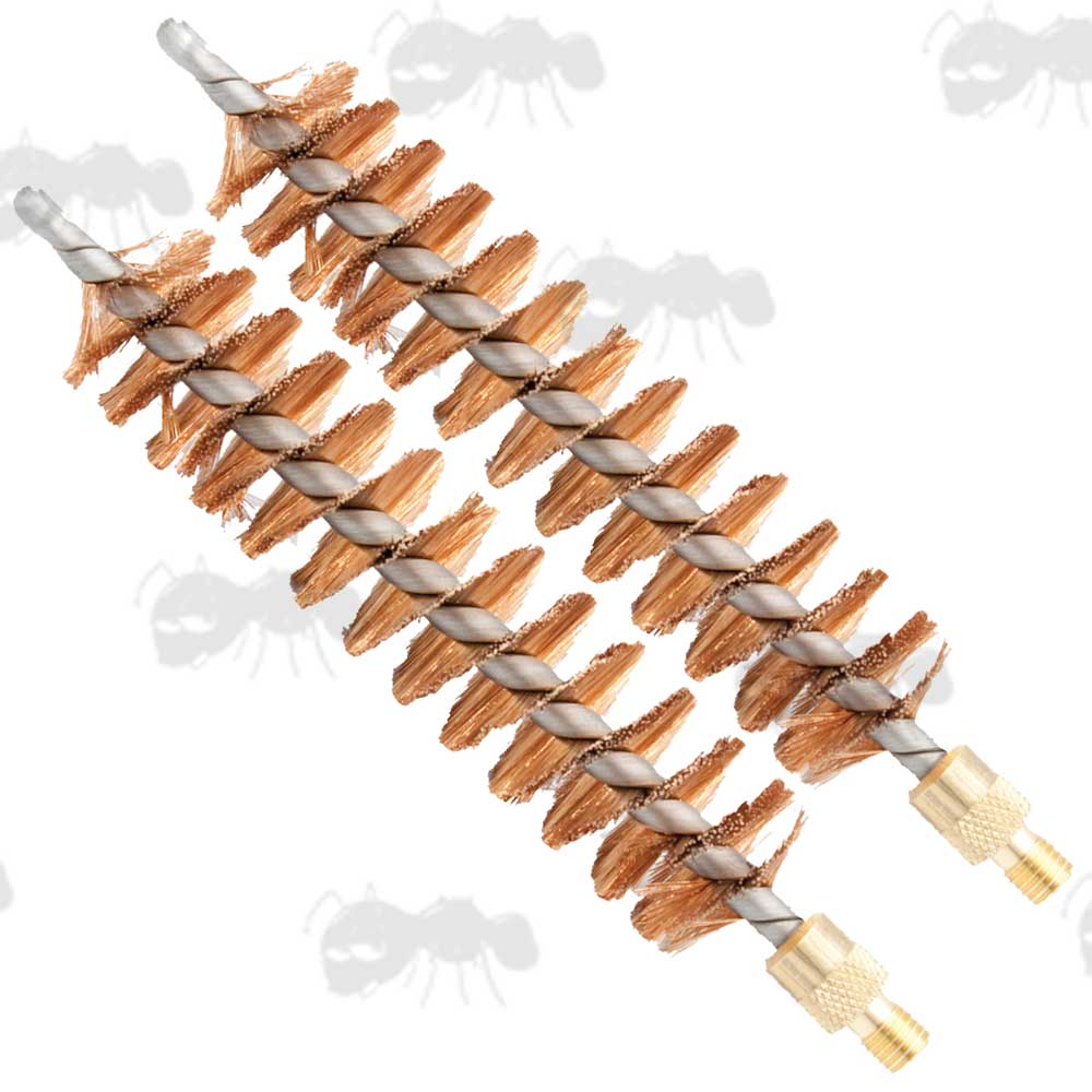 Pair Of Extra Long Bronze Bristle Brushes for Shotgun Barrel Rods