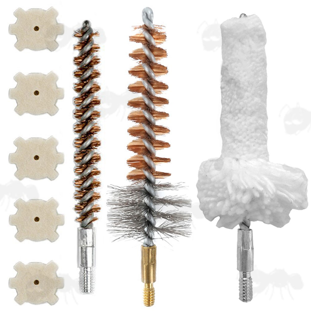 .30 - .308 / 7.62mm Calibre Chamber Cleaning Wire Brushes, Cotton Mop and Star Felt Pad Set