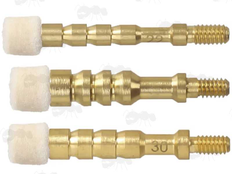Three Small Calibre Brass Spear Point Jags Shown Fitted with Drilled Felt Pellets