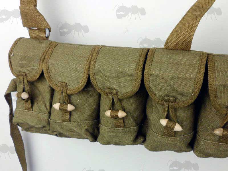 Green Canvas Vietnam Era 10 Cell AK Rifle Ammo Chest Rig