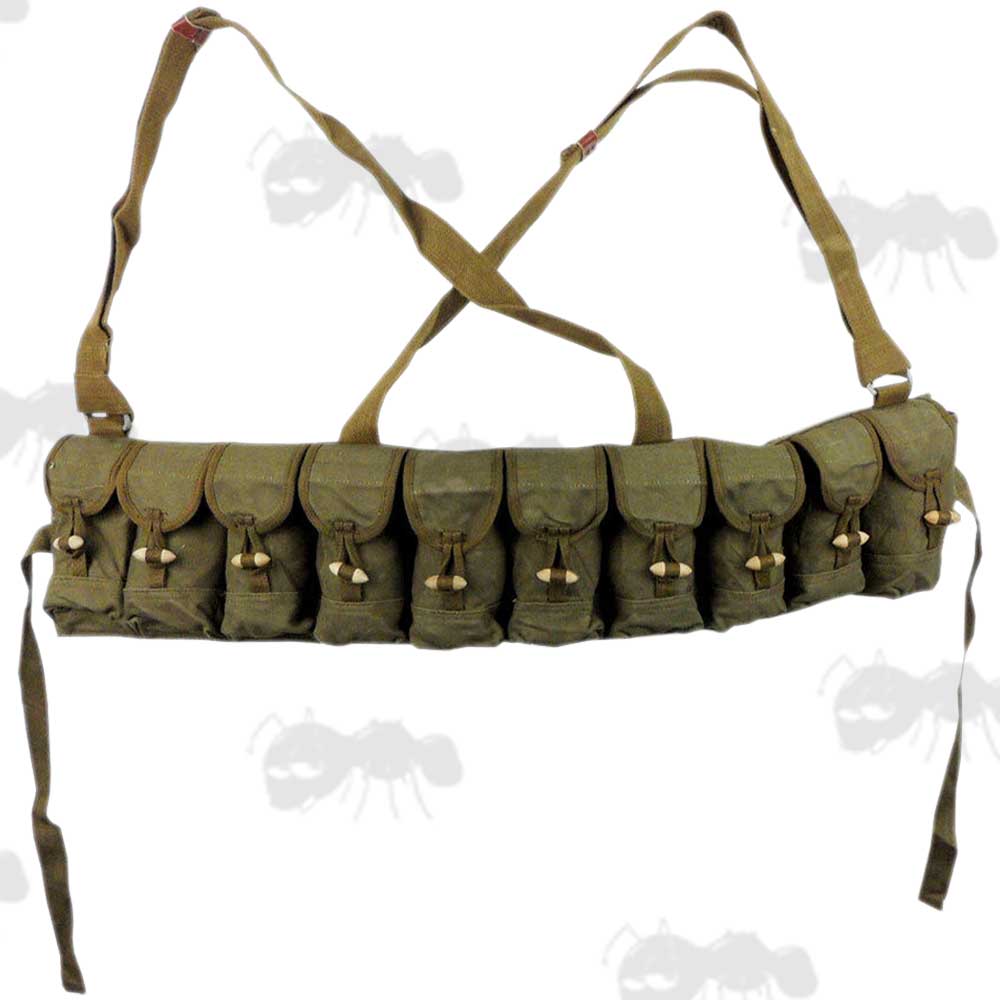 Green Canvas Vietnam Era 10 Cell AK Rifle Ammo Chest Rig