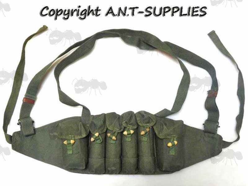 Green Canvas Vietnam Era 6 Cell AK Rifle Ammo Chest Rig