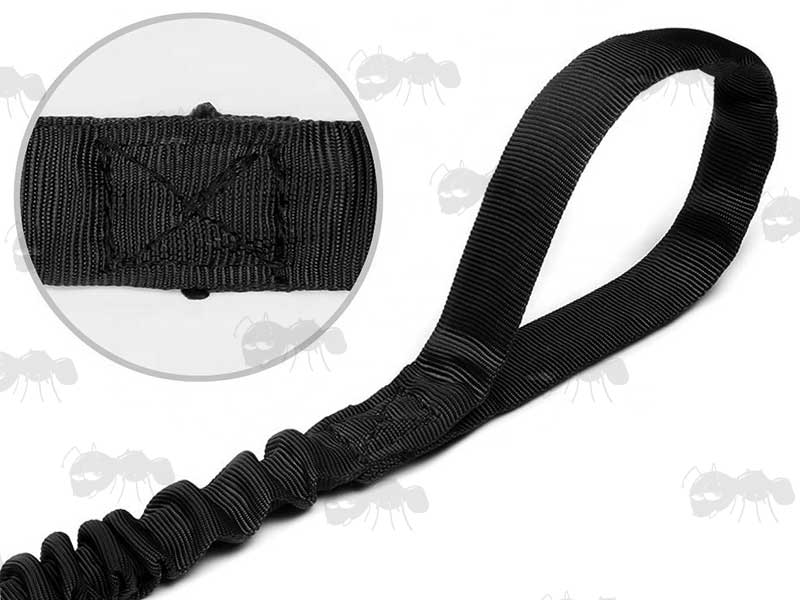 End View of The Stitching on The Black Heavy-Duty Military Style Dog Lead with Built-in Handle