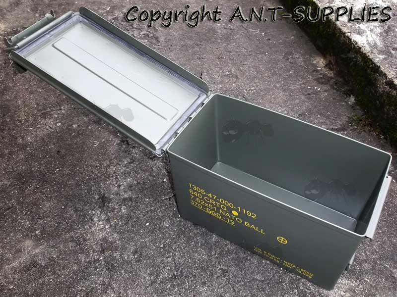 Open View of The Green Metal Army Surplus Ammo Box For 7.62 x 51 Nato Ball Rounds From GGG