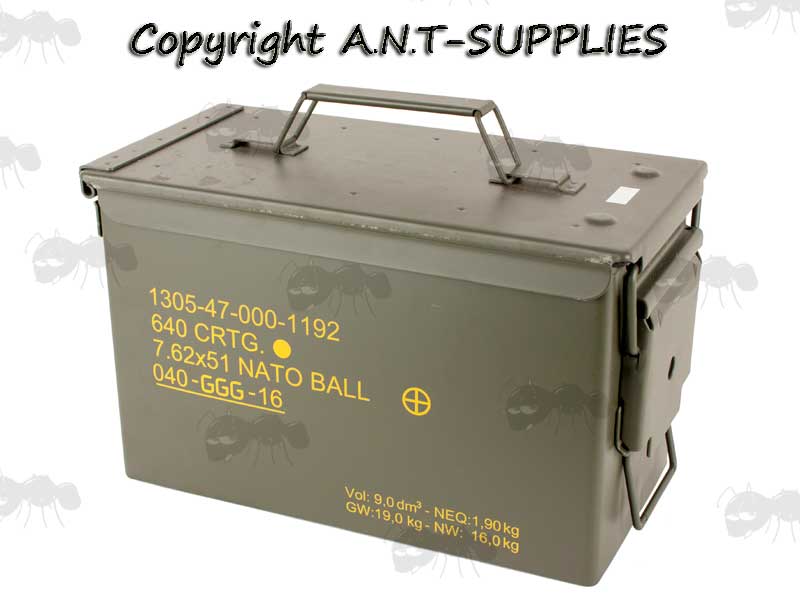 Green Metal Army Surplus Ammo Box For 7.62 x 51 Nato Ball Rounds From GGG