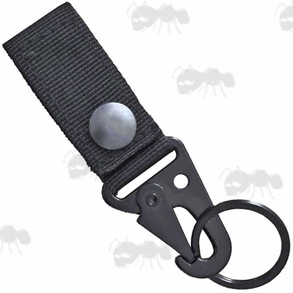 Black Webbing Strap with Press Stud and Flat Metal Accessory Clip