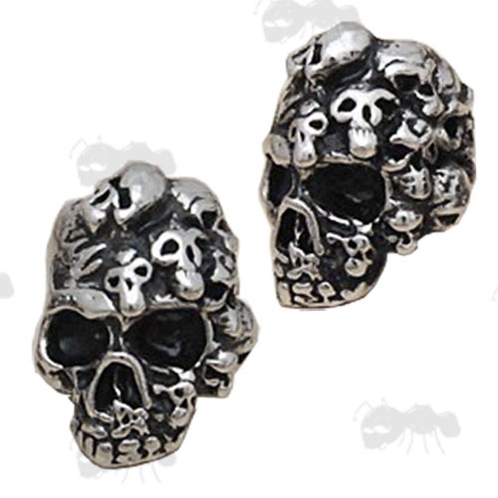 Two Metal Skull Beads with Monkey Spirits