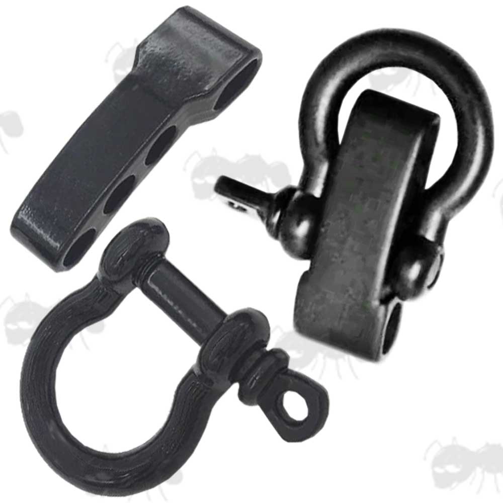 Two Steel O Shaped Adjustable Shackles In Black with Flat Head Pins and T-Shaped Adjuster Bars
