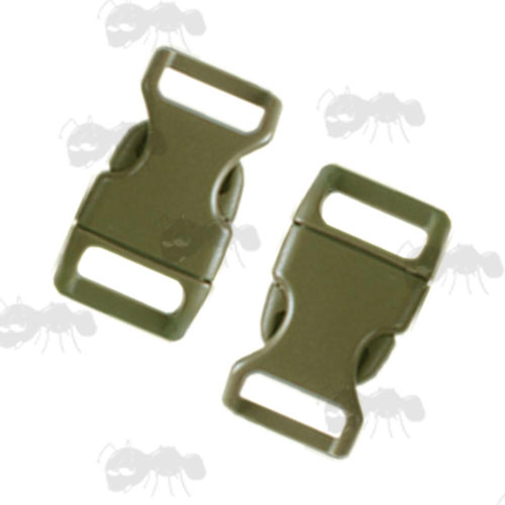Two Large Plastic Curved Back Quick Release Paracord Buckles in Olive Green Colour