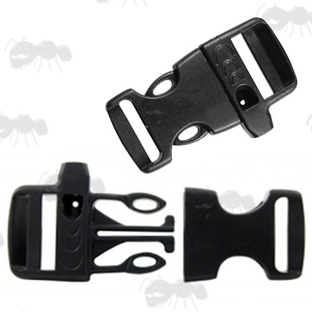 Two Large Black Plastic Quick Release Buckles with Built in Whistle