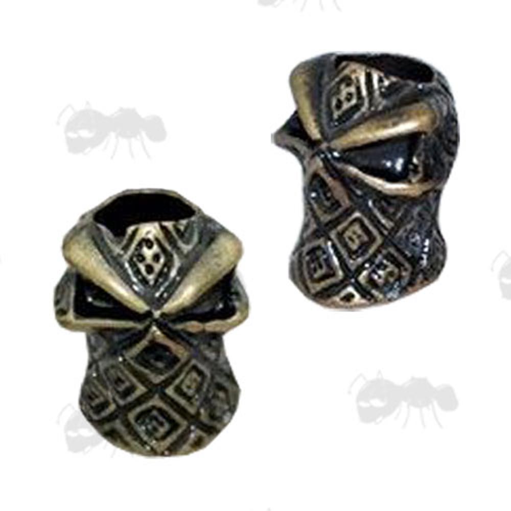 Pair of Bronze Coloured Hooded Ninja Metal Skull Paracord Beads with Vertical Holes