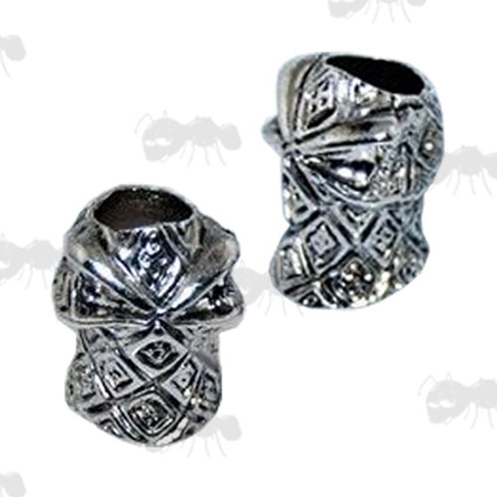 Pair of Silver Coloured Hooded Ninja Metal Skull Paracord Beads with Vertical Holes