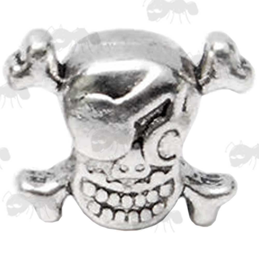 Silver Pirate Skull and Crossbones Paracord Fitting Bead With Horizontal Holes