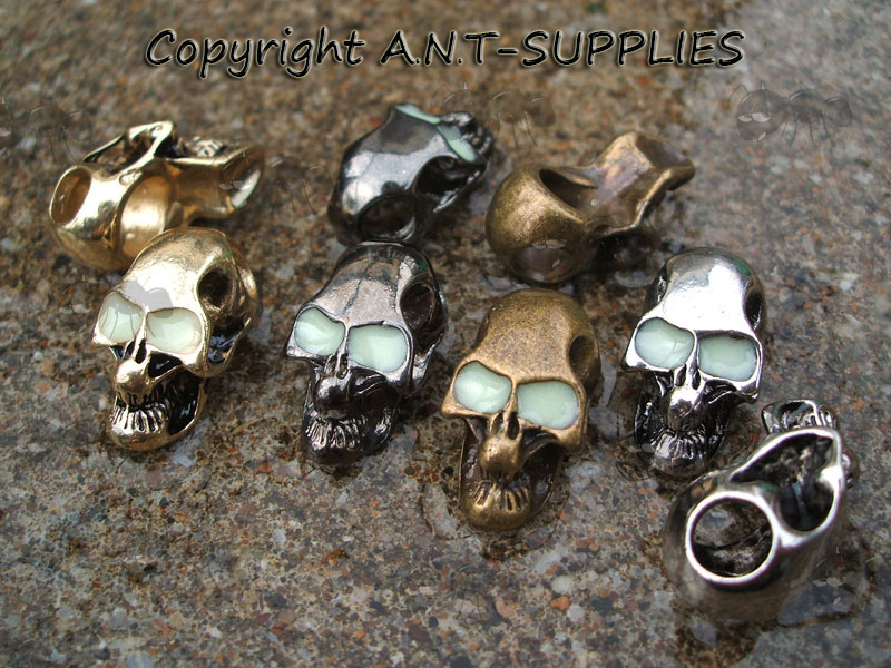 Assortment of Metal Skull Beads with Glow in the Dark Eyes