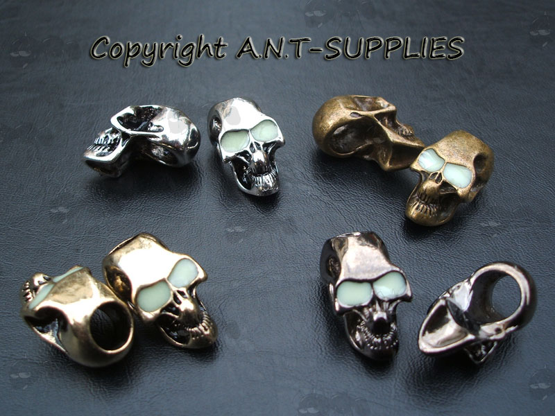 Assortment of Metal Skull Beads with Glow in the Dark Eyes