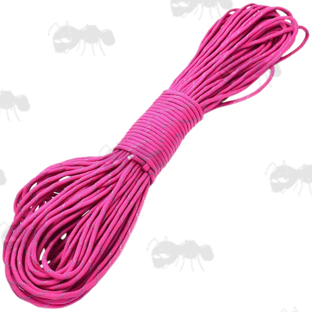 30 Metres Neon Pink Coloured Paracord with Reflective Thread