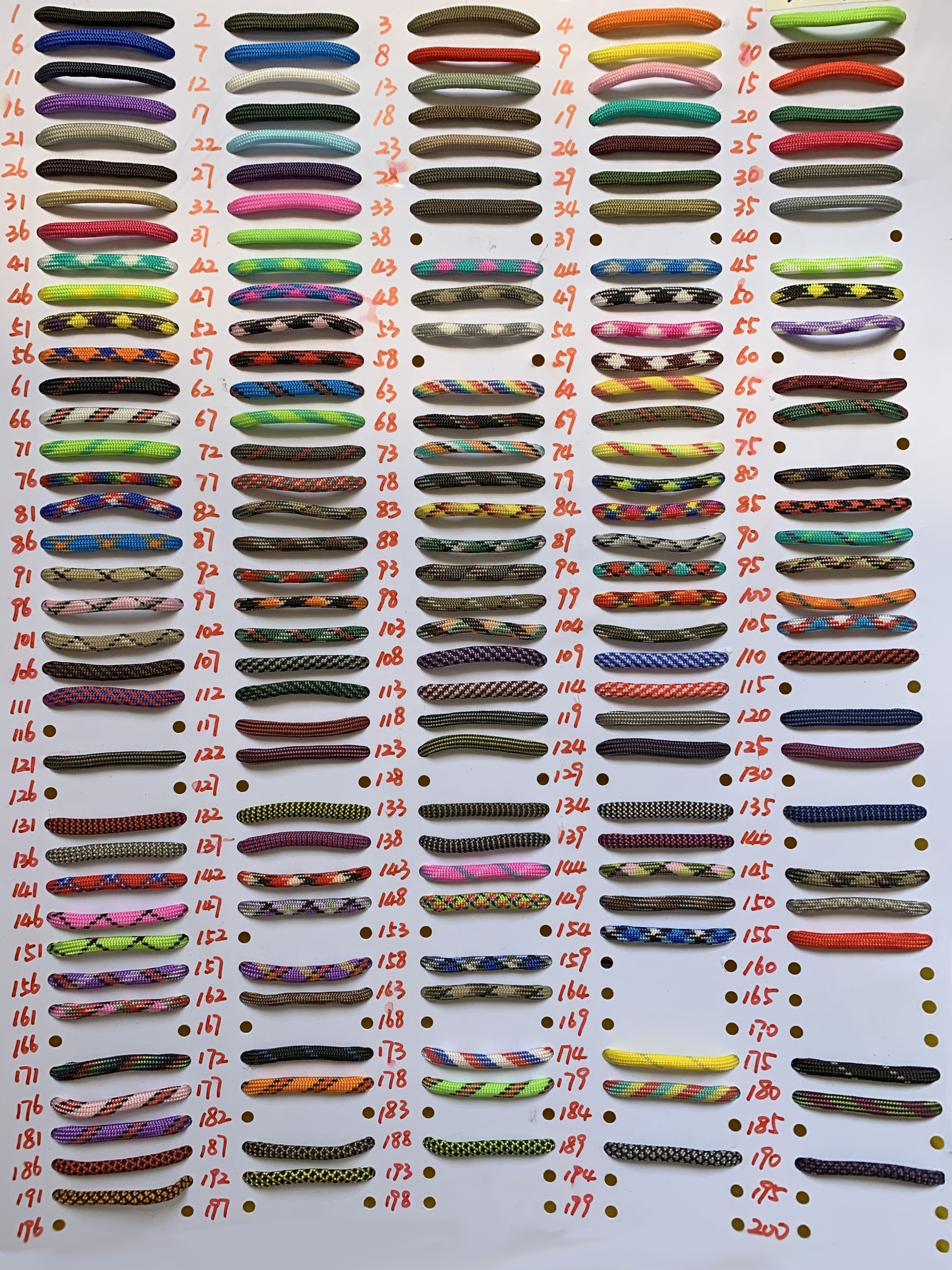 Paracord Colour Guide Card