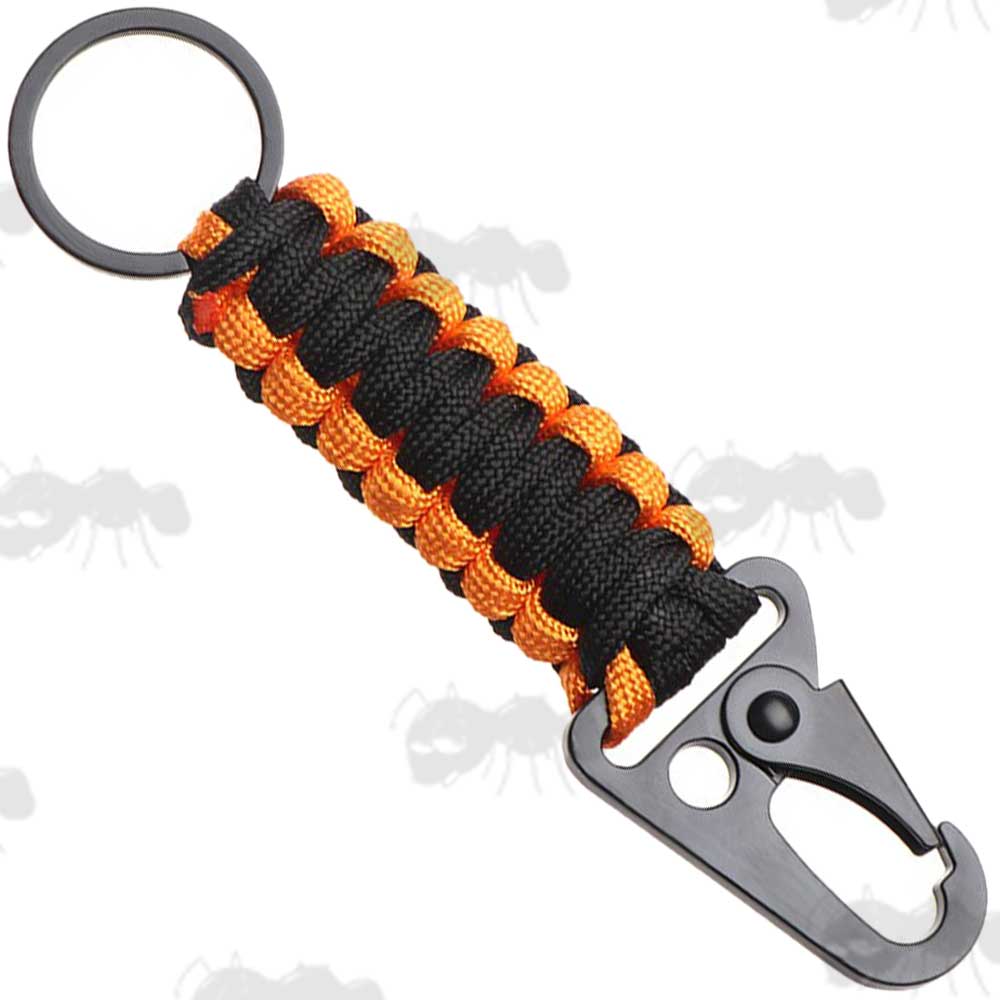 Black and Orange Two Tone Paracord Keychain Paracord Keychain With Quick Fit HK Style Clip