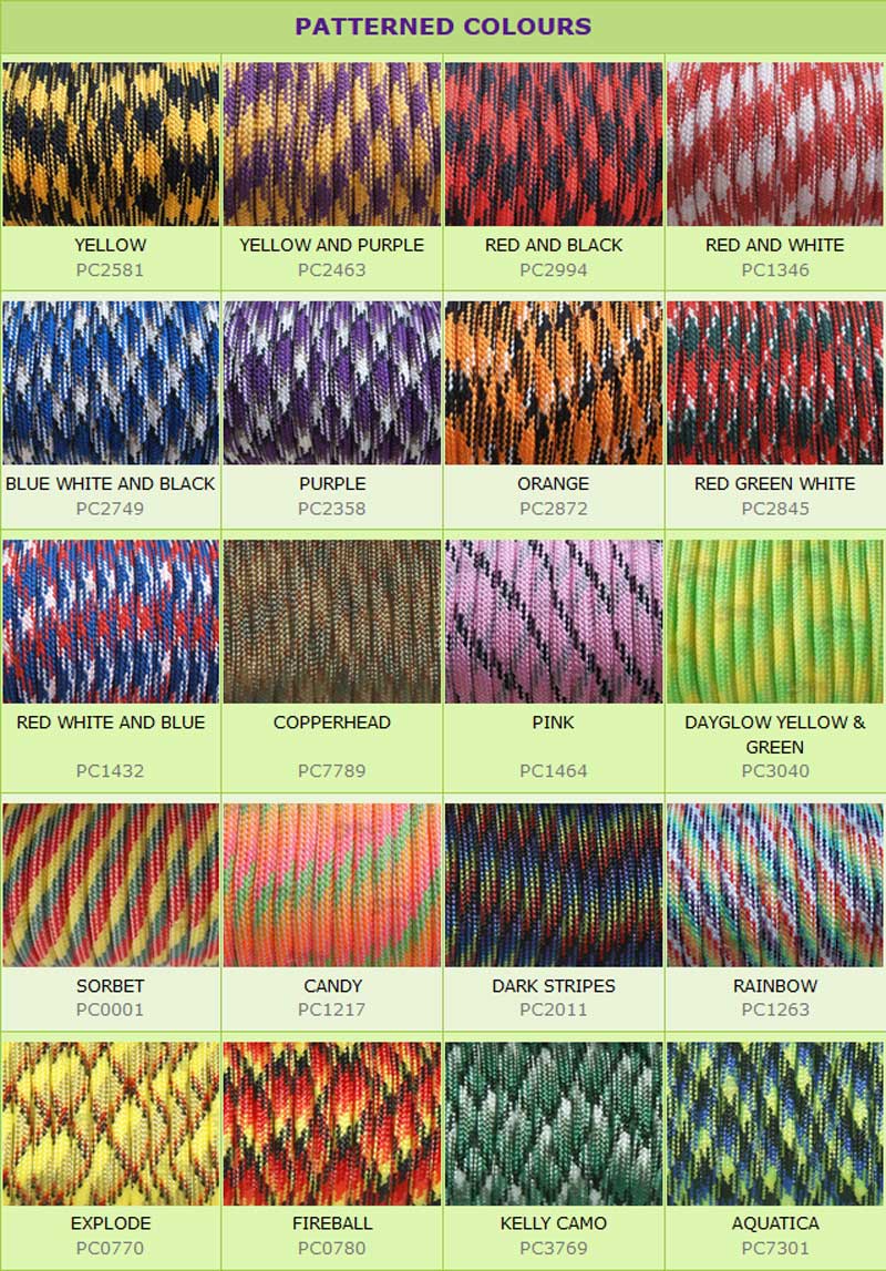 Patterned Paracord Colour Guide