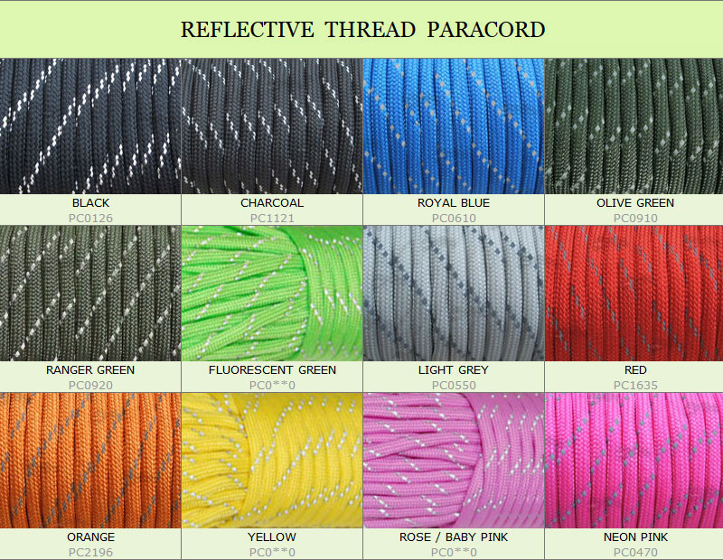 Reflective Tracer Thread Paracord Colour Guide