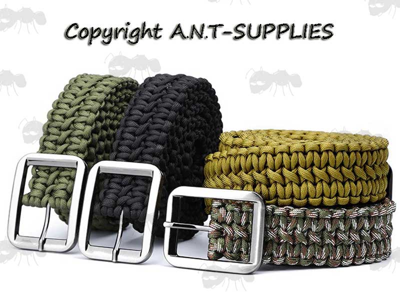 Three Rolled Up Paracord Trouser Belts with Large Metal Buckles